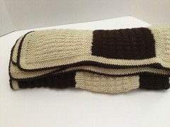 AFGHAN – LARGE – Hand Knit – 58″ X 45″ – Brown and Cream – Machine Wash &Dry