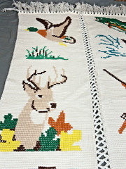 VTG Outdoors Wildlife Afghan Granny Throw Blanket Hunting Fishing Fish Deer Duck