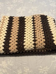 Handmade crochet ” Granny Square Beige, Brown, Ivory Open Weave 80″L x 48″ W