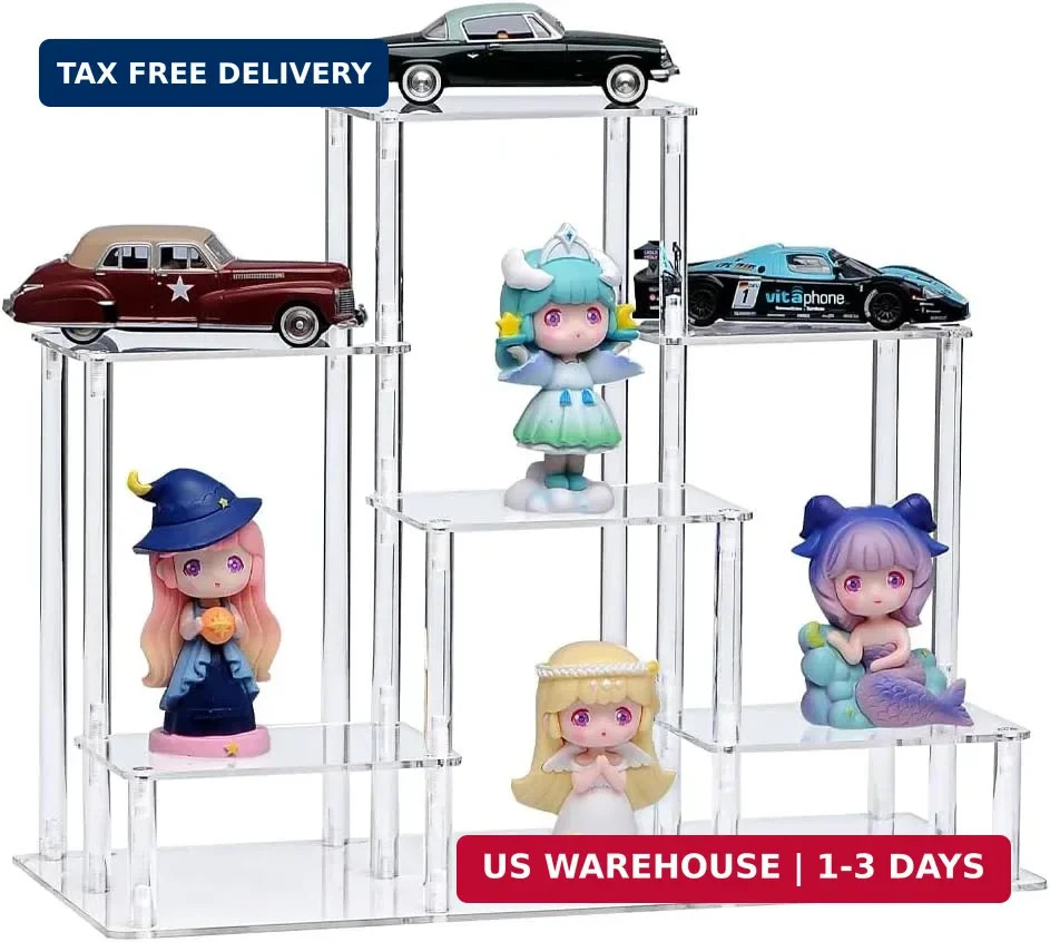 6 Tier Clear Action Figures Display Risers Stand Shelf, Acrylic Display Stands f
