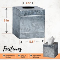 Autumn Alley Square Rustic Tissue Box Cover – Galvanized Bathroom Accessories