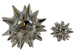 Silver Glam Geometric Spiked Urchin Sculpture Set of 2 (8” & 4”) Starburst MCM