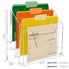 Acrylic Desk File Mail Organizer Wall Mounted, 4-Tier Hanging File 4 Tier