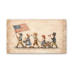Vintage 4th of July Parade Canvas Art, Americana Kids Patriotic Wall Decor Print