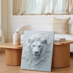 White Lion 3D Effect Canvas Wall Art Animal Print Modern Home Decor Design