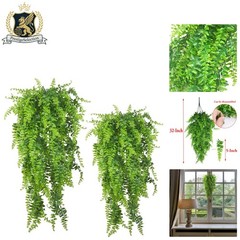 Realistic Green Artificial Hanging Ferns – UV Resistant & Easy Care, 2 Pack