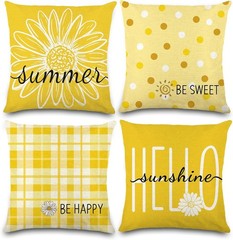 4 Pack Summer Daisy Pillow Covers Decor 18×18 Inch Hello Summer Sunshine Yellow