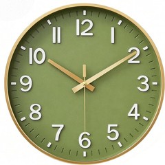 8 Inch Silent Wall Clock Battery Operated Modern 3D Numbers Green Gold