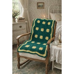 Handmade Crochet Afghan Blanket Granny Square Green Yelllow Boho Vintage Throw