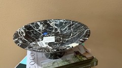 Large Handcrafted Footed Organic Marble Decorative Bowl Carved In Pakistan
