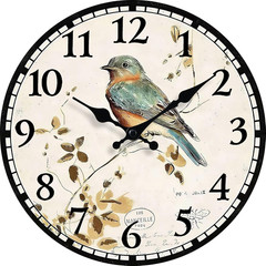 Retro Vintage Bird 8 Inch Small Wooden Wall Clock – Silent Non-Ticking Battery O