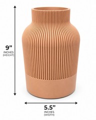 Minimalist Ribbed Vase 3D Printed Modern Home Decor Beige Vase 9” Art Deco