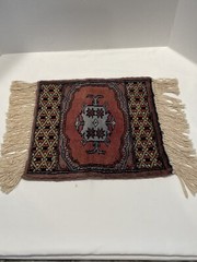 Vintage 12”x18” Woven Fringed High Pile Tiny Rug Wall Hanging Ethnic Boho Decor