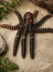 3D Printed Articulated Octopus Figurine, Brown PLA, Free-Standing, Poseable