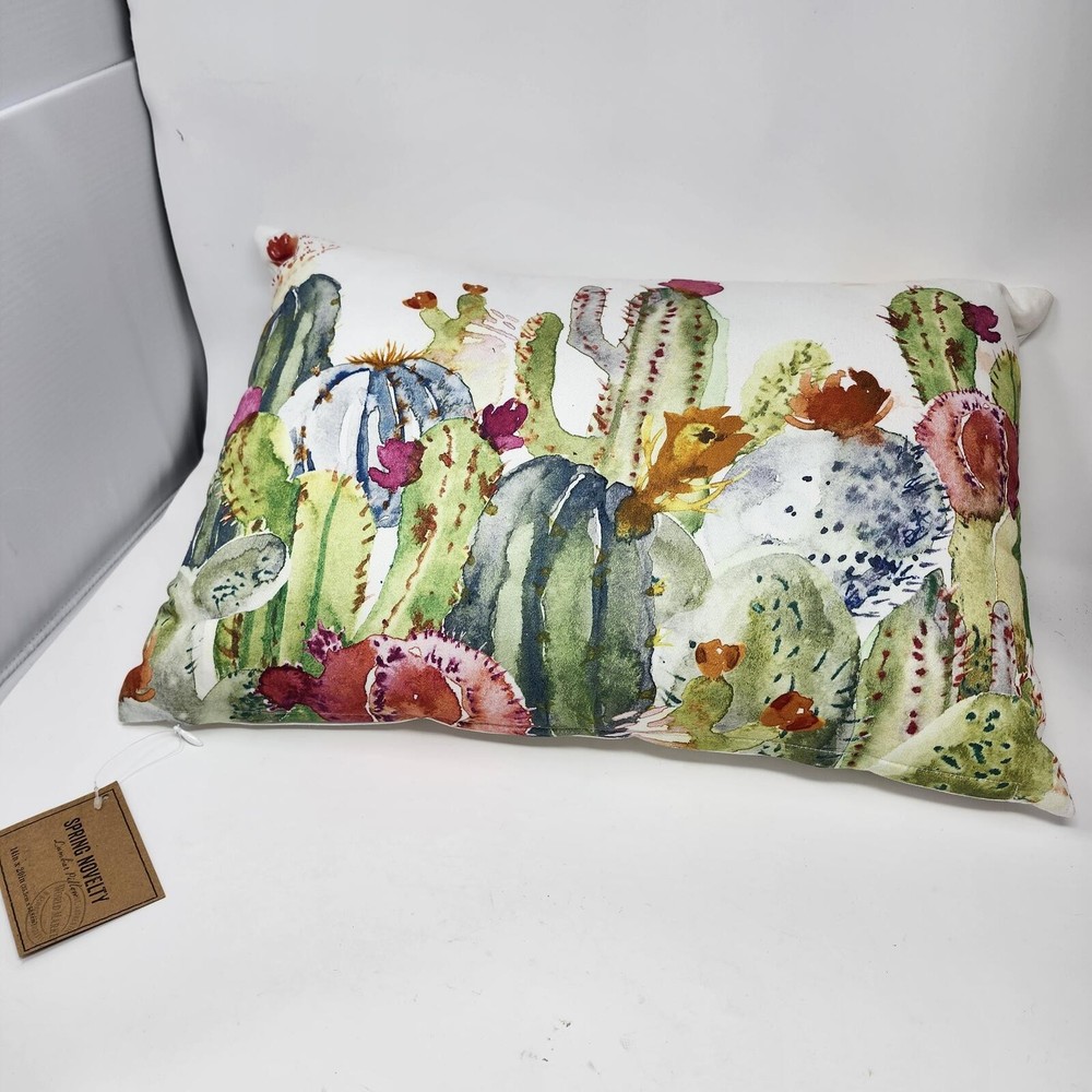 Spring Novelty Cactus Watercolor Lumbar Pillow 14×20 NWT