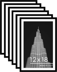 12×18 Picture Frame Set of 6, Display Pictures 11×17 with Mat or 12×18 withou…