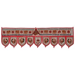 Ethnic Cotton Door Hanging Toran Ganesha Embroidered Window Topper Valance White