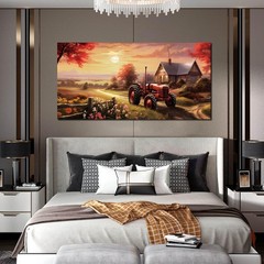 ANCXWOTER Canvas Wall Art Sunset Landscape Prints 29″L x 59″W, red