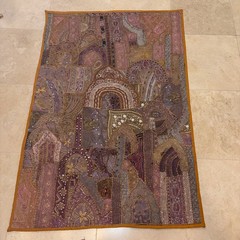Vintage Indian Embroidered Patchwork Wall Hanging – Mirror Work – 59” x 40”