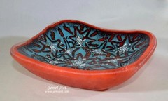 Fused Glass Red Batik Style Serving or Trinket Dish