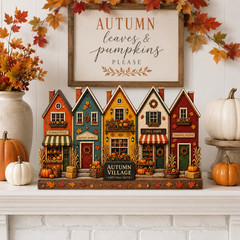 Autumn Village Wooden Block, Fall Pumpkin Shelf Decor, Cozy Harvest Gift