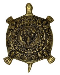 Lord Ganesha on Turtle Back with Money Attraction Yantra Handmade Brass Statue