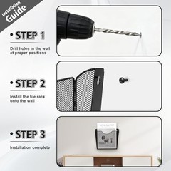 3 Pcs Vertical Wall Mount File Holder Metal Hanging Wall File Organizer 3 Pack