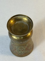 Vintage Indian Brass Etched Goblet Vase Floral Enamel Decor India 4.5”