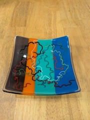 Mosaic Fused Art Glass Multicolor Dichroic Square Trinket Dish Plate 6.5×6.5”