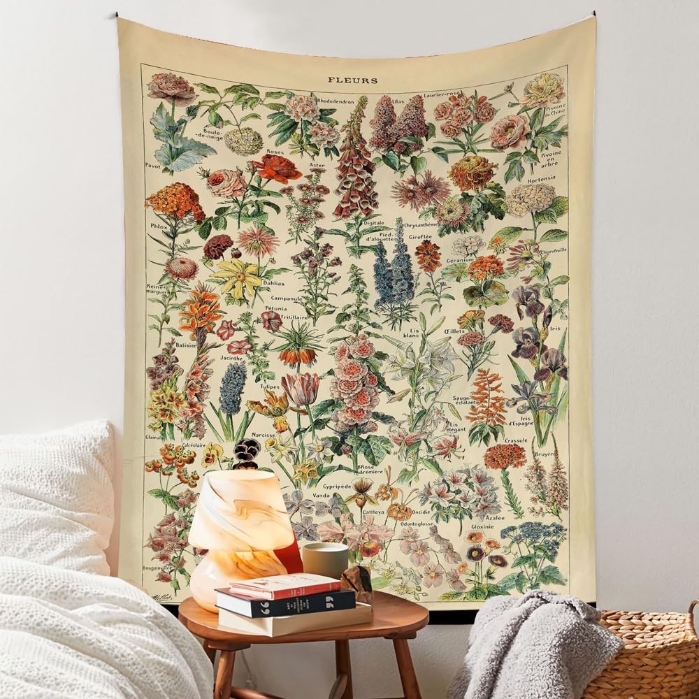 Vintage Flowers Tapestry 48”x36”, Long Vertical 48″L x 36″W,