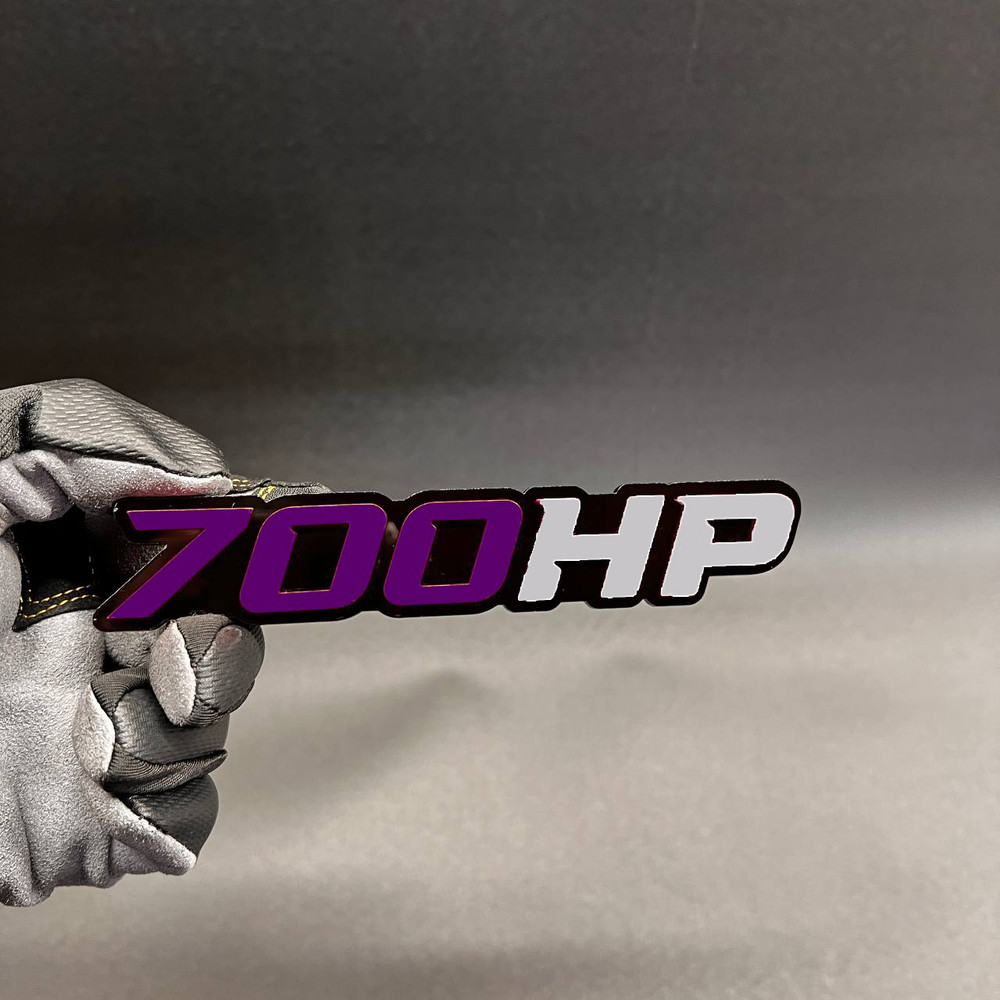 1X 700 HP Custom 3D Emblem Multicolor Acrylic Car Badge WHITE – BLACK – PURPLE