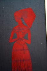 Beautiful African Ethnic Framed Red and Black Paper Wall Art ~ Stunning!