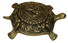 Lord Ganesha on Turtle Back with Money Attraction Yantra Handmade Brass Statue