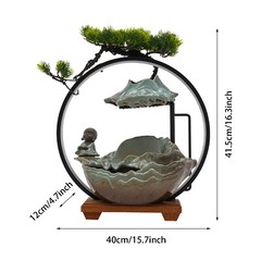 Desktop Waterfall Fountain Indoor Tabletop Ornament Resin Monk Feng Shui
