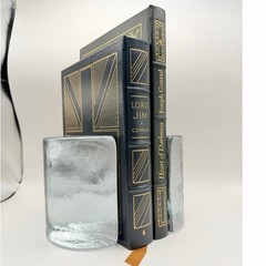 Vintage Blenko Art Glass Bookends Pair Mid Century Modern MCM 1960s Ice Cubes