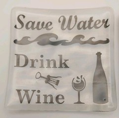 Handcrafted Fused Glass Decorative Plates –Black/Silver & “Save Water Drink Wine