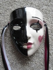 TWO Clay Art Ceramic Face Masks, Jester Art Deco Wall Decor