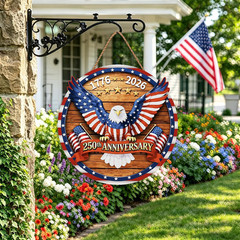 USA 250th Anniversary Decoration 4th of July Eagle Door Sign 1776-2026 Wooden