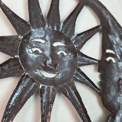 Sun and Moon Metal Wall Hanging Art Celestial Haitian Hammered Decoration 10 in