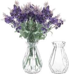 5-Inch Decorative Clear Glass Diamond-Faceted Flower Decorative Vases, Set of 2