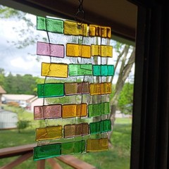 Handmade Fused Art Glass Suncatcher Purple Amber Green Teal Yard Art