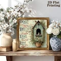 Vintage Blue Bird Nest Wooden Sign Rustic Farmhouse Decor for Bedroom Cafe Gift