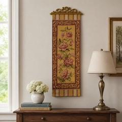 Vintage Elegance Roses and Filigree Border Tapestry Wall Hanging Panel