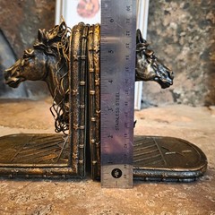Vintage Bronze Horse Head Bookends Western Star Equestrian Decor Set of 2