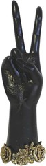 Decorative Peace Sign Hand Sculpture – 10.5″ Black & Gold Rose Accent Statue