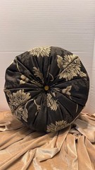 Elegant Tufted Black & Gold Round Decorative Throw Pillow