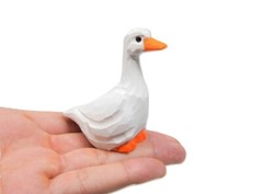 White Goose Figure Miniature Duck Statue Sculpture Wood Decor Garden Topper