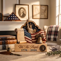 We The People 1776-2026 2D Wooden Plaque, Patriotic American Eagle Decor