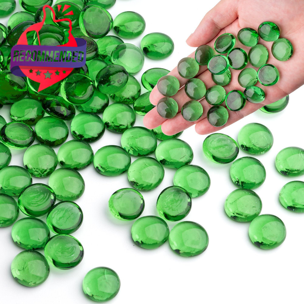 Green Glass Marbles 1 LB Transparent Smooth Flat