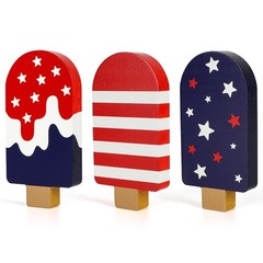 4th of July Decorations 3Pcs Wooden Patriotic Signs Memorial Day Yard Stake